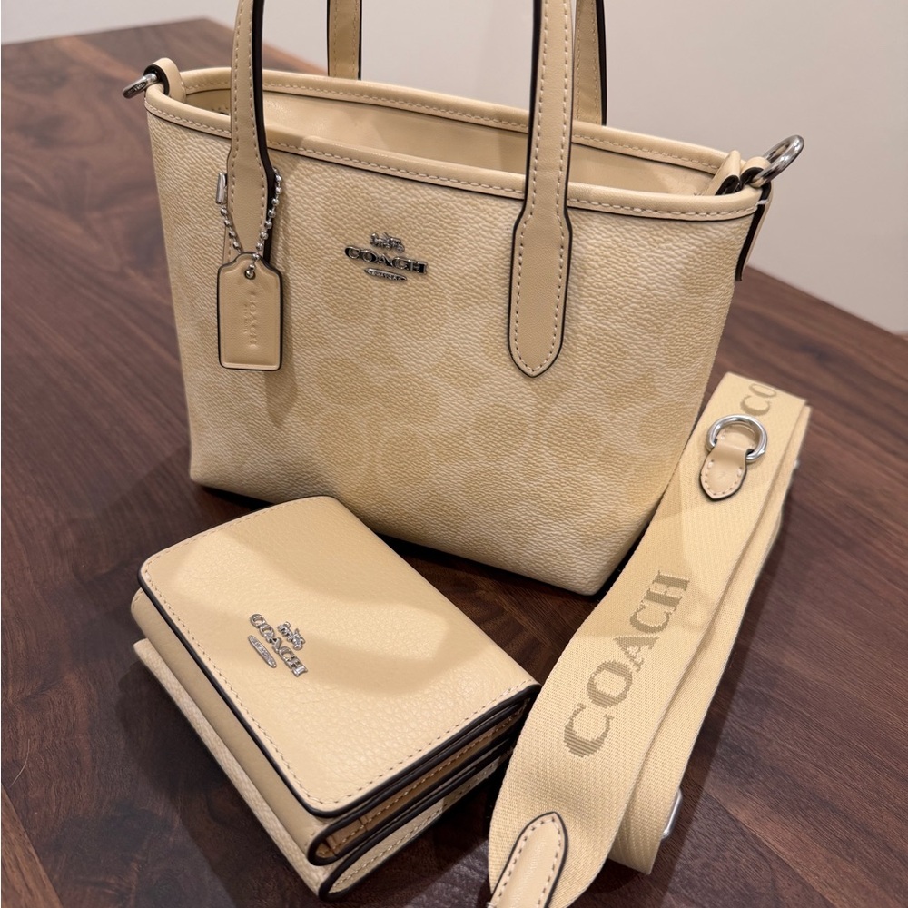 Coach City Mini Yellow Crossbody Bag and Tri-Fold Wallet